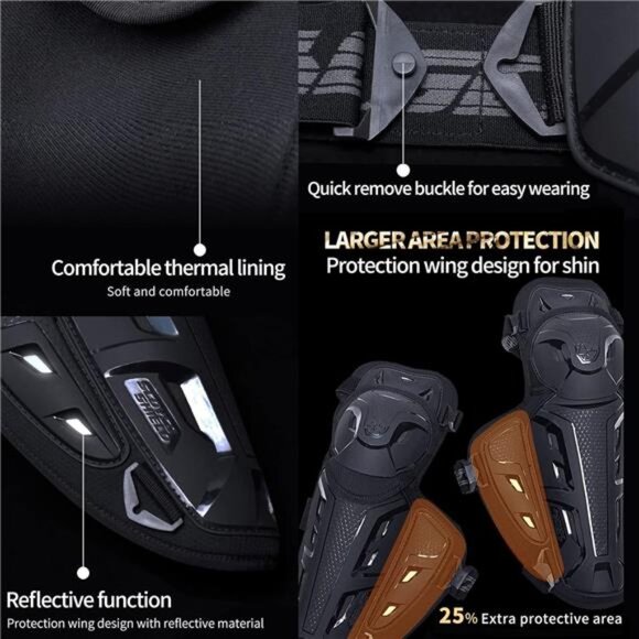 Motorcycle Knee Shin Guard Pads for Men Anti-Slip 2 in 1 Protector Adjustable - Picture 4 of 7